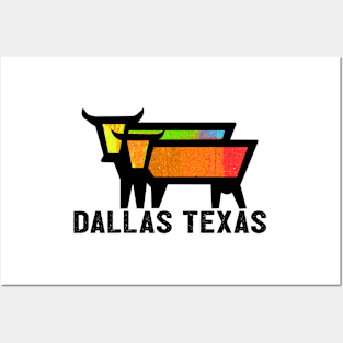 Texas Travel Vintage Cows Bulls Dallas Posters and Art